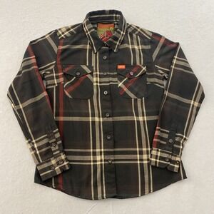 Dixxon Flannel Shirt Co Mens Size M Haymarket D-Tech Black Red Plaid Button Down